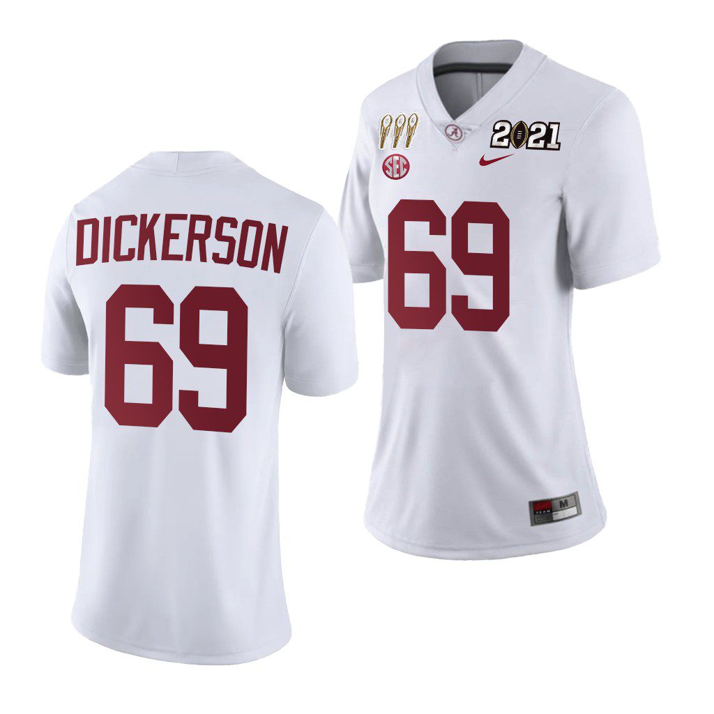 Women's Alabama Crimson Tide Landon Dickerson #69 White 3X CFP National Championship Limited NCAA College Football Jersey